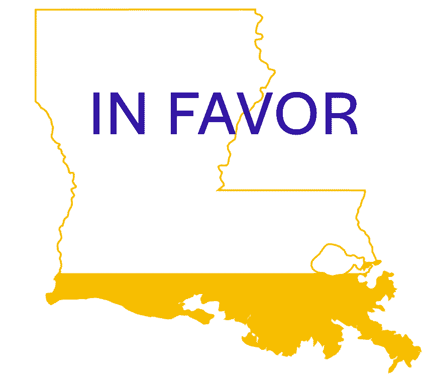 An illustration of Louisiana with polling data rising to 60% from 27% in favor of legalized sports betting