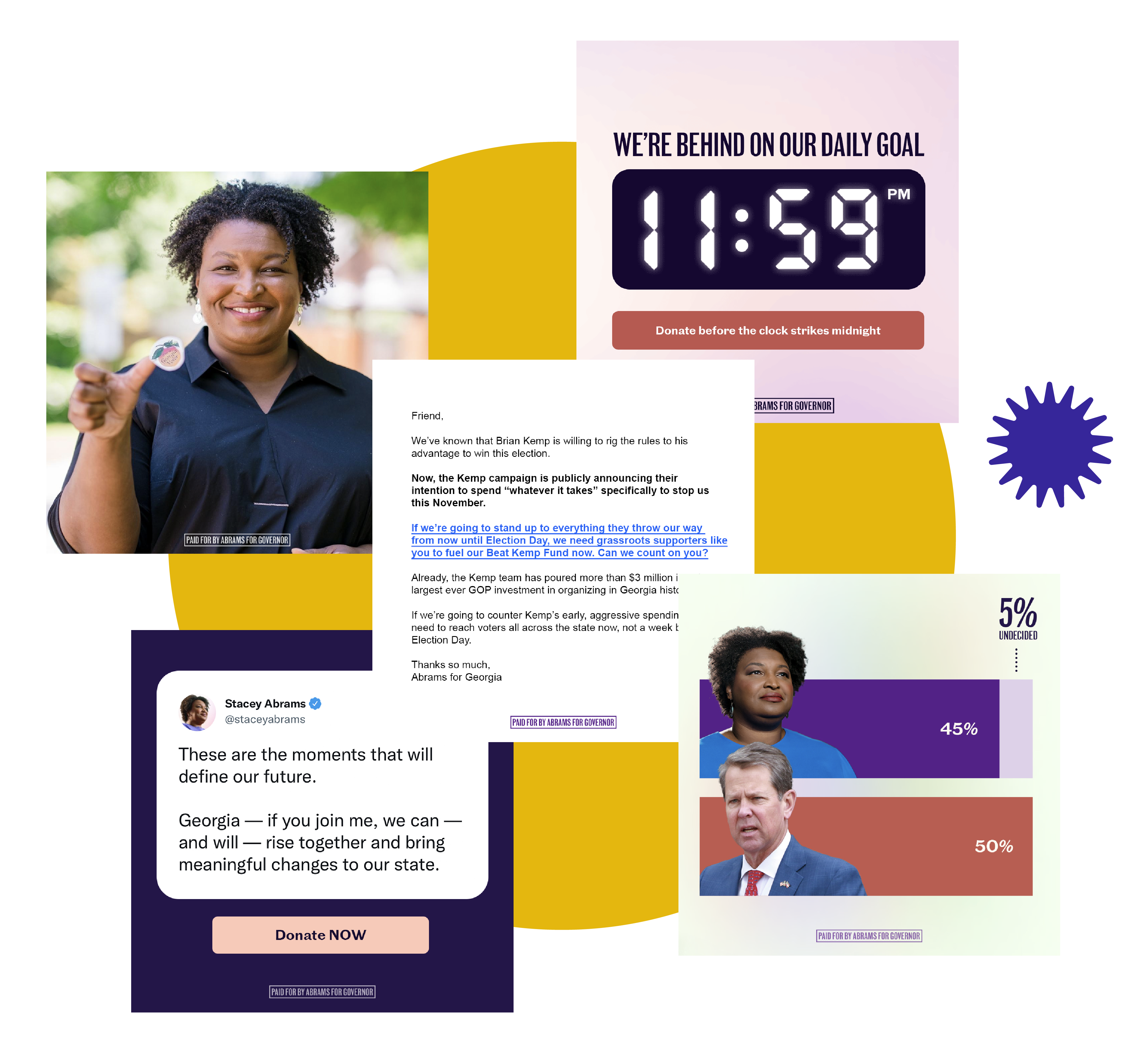 Collage of Facebook ads for Stacey Abrams