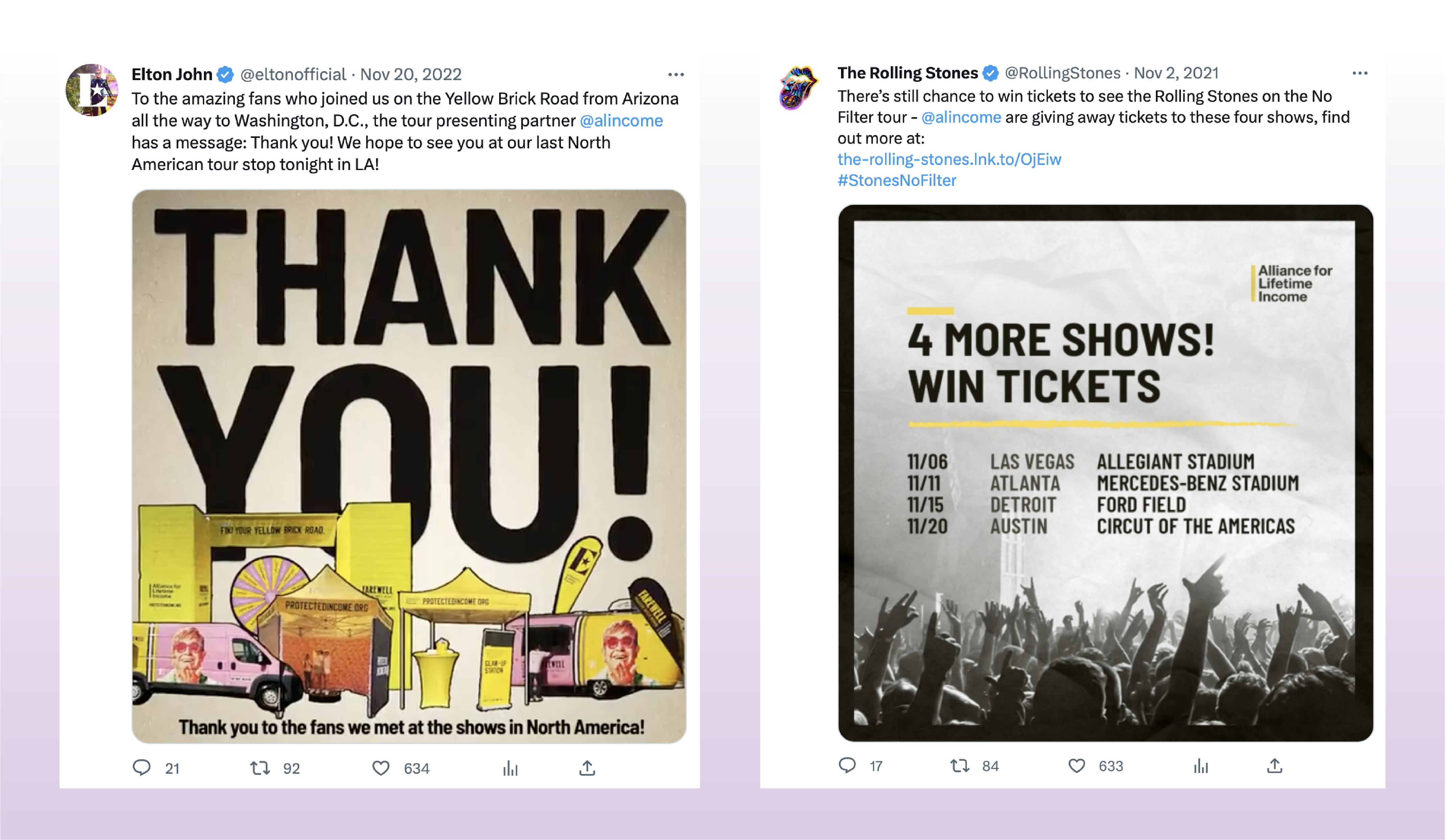 Social posts from ALI on Elton John and Rolling Stones social Social posts from ALI on Elton John and Rolling Stones social