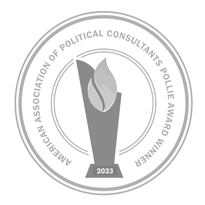 Logo: 2023 American Association of Political Consultants Pollie Award Winner
