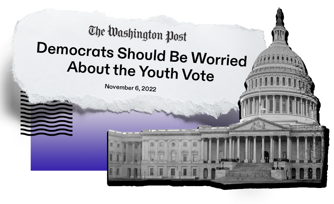 A collage of the capitol building with a headline from The Washington Post that reads "Democrats Should be Worried About the Youth Vote