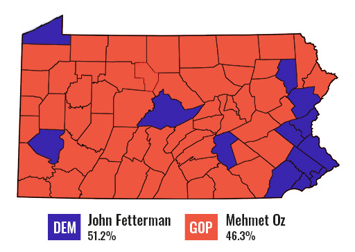 Pennsylvania midterm election results Pennsylvania midterm election results showing John Fetterman winning the senate race.
